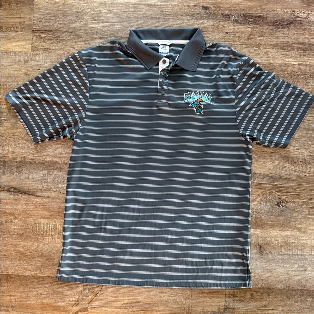 COASTAL CAROLINA Gray & White Striped Polo • Wicking • CCU Chanticleers • L - Picture 2 of 4